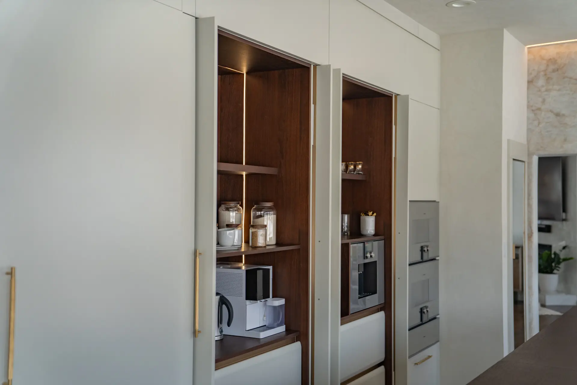 Luxury kitchen countertop detail with real stone surface and minimalist design
